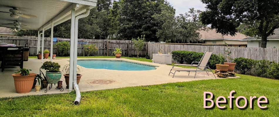 Picture of a pool and backyard prior to 3D landscape design and installation in Lakeland, FL.