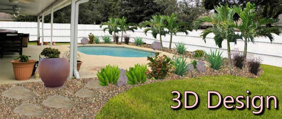 Custom 3D landscaping design at a home in Lakeland, FL ready for installation.